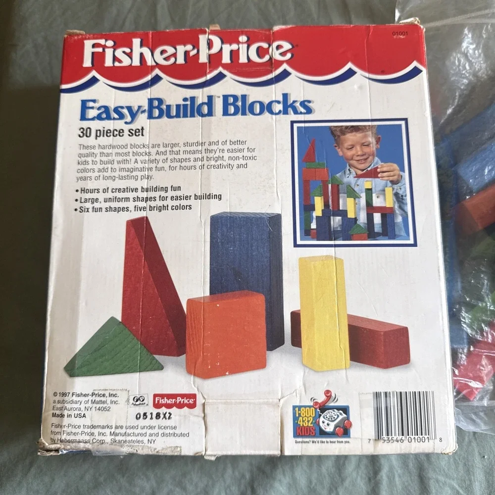 Vintage 1997 Fisher Price Colored Wood Blocks Set Shapes Colors Complete